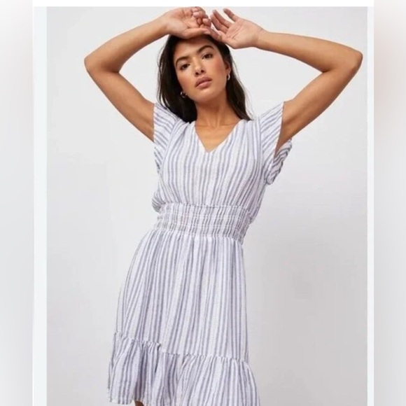 Rails Tara flutter sleeve pullover blue and white striped dress size medium - Picture 1 of 13